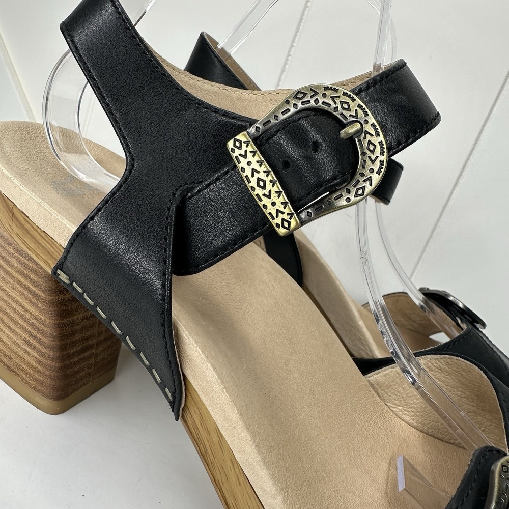 Dansko Anna Clogs Sandals Shoes Black Leather Buckle Strappy Heel Womens 41 10.5 - Picture 2 of 14